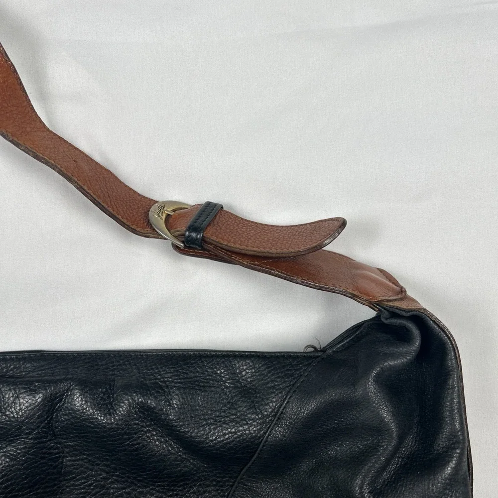 Vintage Giudi Black Brown Purse Pebbled Leather Hobo-Style Handbag Italy 456277